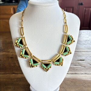 Stella & Dot Gold and Green Geometric Necklace